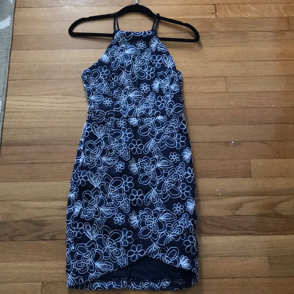 Boubou Blue Floral Stitching Formal Dress Sz Small